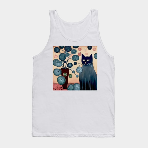 Cute Black Cat Proudly Displays the Flowers He Grew in His Garden Tank Top by bragova